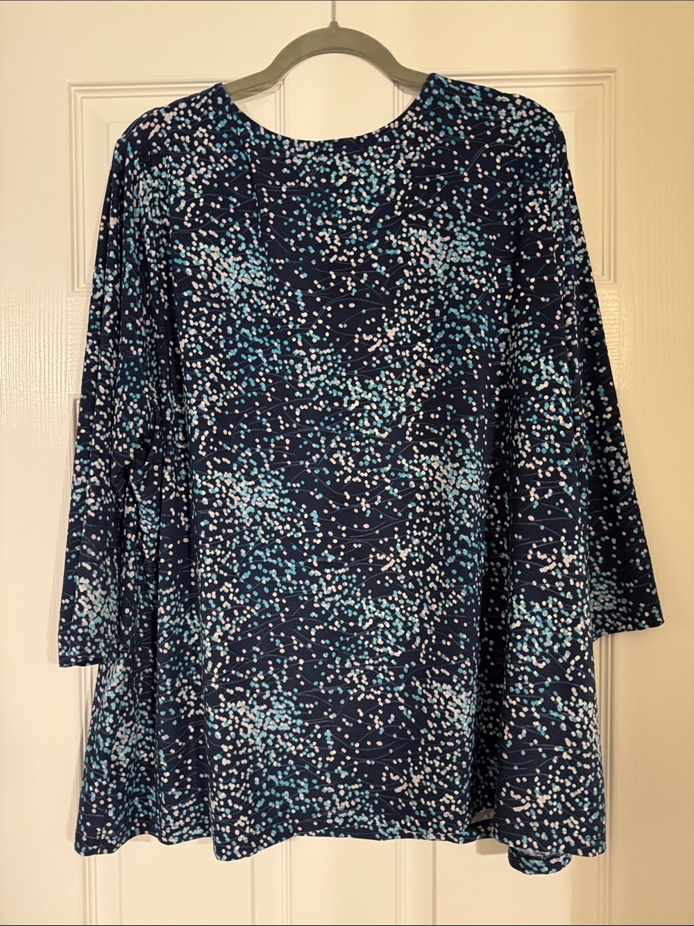 croft & barrow Navy Scoop Neck Tunic with Aqua and White Dot Print - Picture 3 of 7